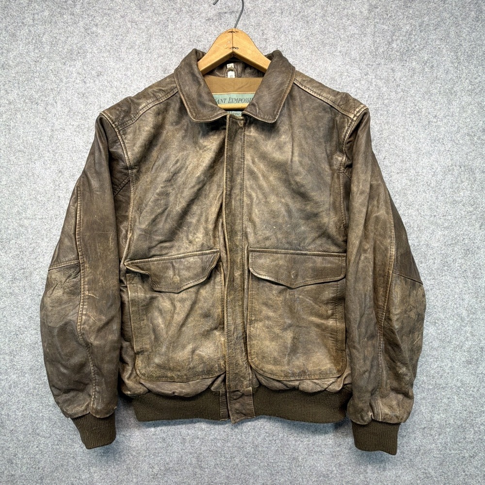 Vintage Aeropostale A-2 Military Leather Bomber Flight Jacket Chocolate Brown 40